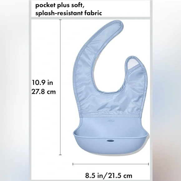 Oxo Silicone Pocket Bibs Roll up - Navy & Teal Green (2 Pack) - Picture 7 of 7